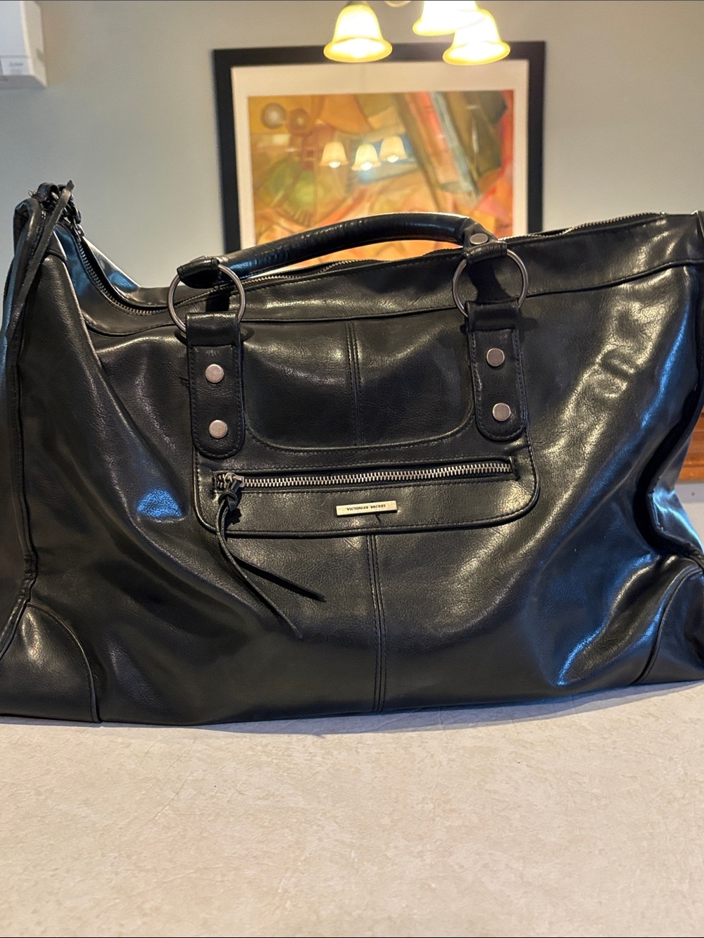 Vintage Y2k Victorias secret Leather Weekender Duffel Bag - Black